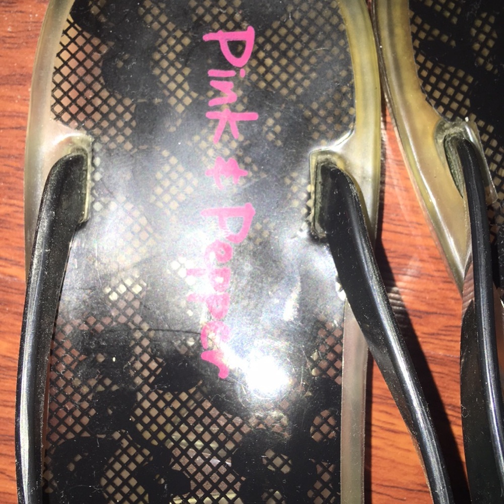 Pink & Pepper Black Floral Lace Bow Jelly Sandals - Picture 3 of 5